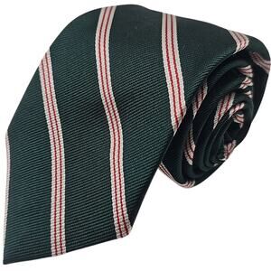 Hathaway Mens Tie Green Red Repp Regiment Stripe Silk Made in USA Vintage 54"